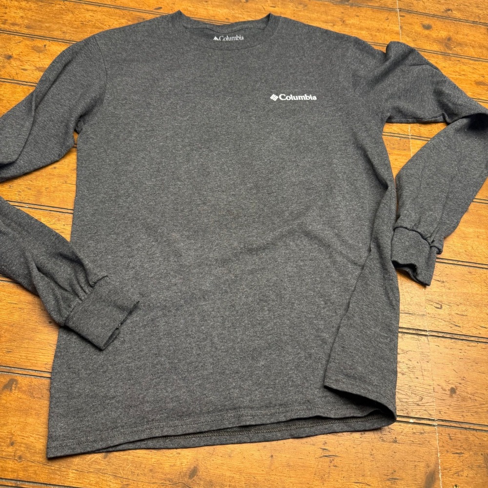 Columbia Long‎ Sleeve T Shirt Mens Size S Dark Gray Graphic Outdoor Adventure